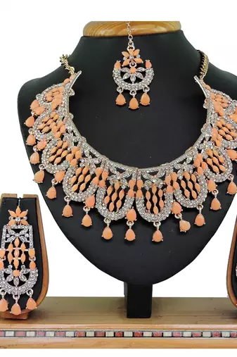 Orange designer function wear ad necklace set