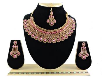 Pink designer function wear ad necklace set 1