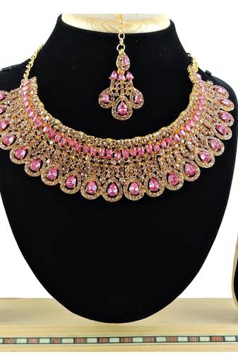 Pink designer function wear ad necklace set
