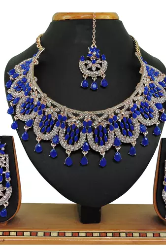 Blue designer function wear ad necklace set