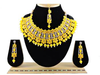 Yellow designer function wear ad necklace set 1