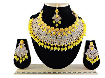 Yellow designer function wear ad necklace set 1