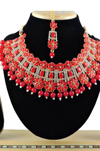 Red designer function wear ad necklace set