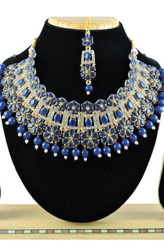 Blue designer function wear ad necklace set