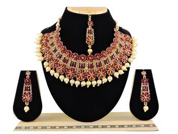 Maroon designer function wear ad necklace set 1