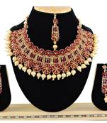 Maroon designer function wear ad necklace set