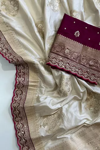 Off-White Color Premium Heavy Dola Silk Wedding Saree