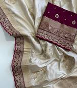 Off-White Color Premium Heavy Dola Silk Wedding Saree