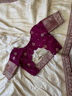 Off-White Color Premium Heavy Dola Silk Wedding Saree 2