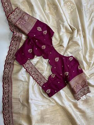 Off-White Color Premium Heavy Dola Silk Wedding Saree 3