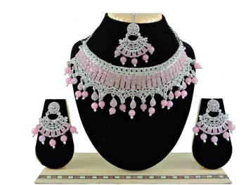 Pink designer function wear ad necklace set 1