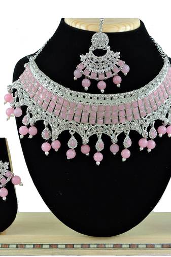 Pink designer function wear ad necklace set