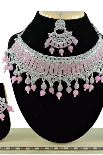 Pink designer function wear ad necklace set