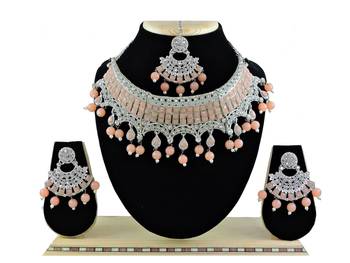 Orange designer function wear ad necklace set 1