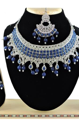 Blue designer function wear ad necklace set