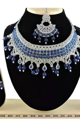 Blue designer function wear ad necklace set