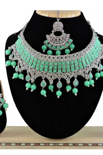 Green designer function wear ad necklace set