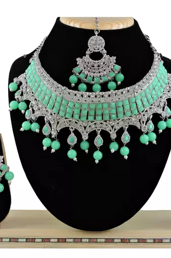 Green designer function wear ad necklace set