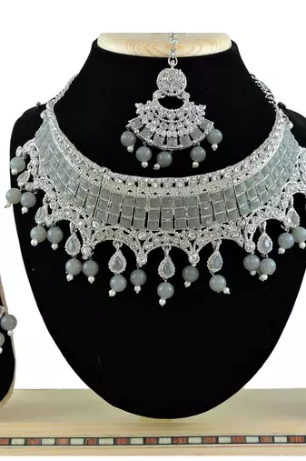 Grey designer function wear ad necklace set