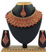 Red designer function wear ad necklace set