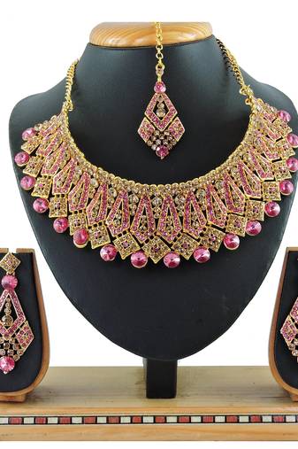 Pink designer function wear ad necklace set
