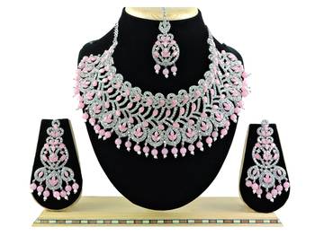 Pink designer function wear ad necklace set 1