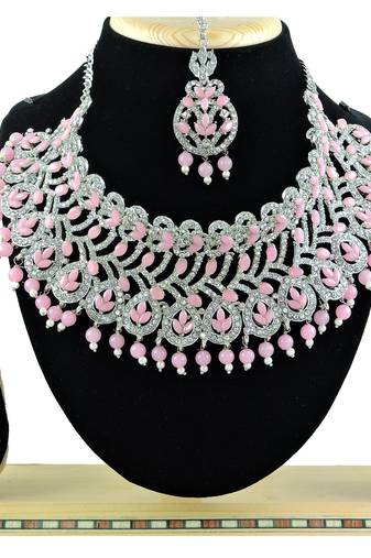 Pink designer function wear ad necklace set