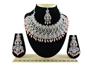 Orange designer function wear ad necklace set 1