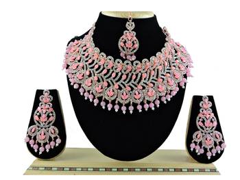 Pink designer function wear ad necklace set 1