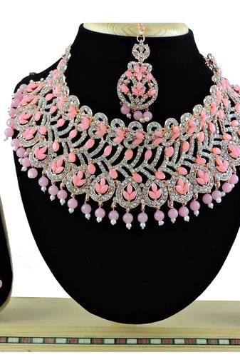 Pink designer function wear ad necklace set