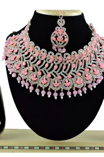 Pink designer function wear ad necklace set