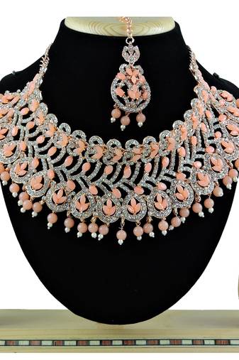 Orange designer function wear ad necklace set