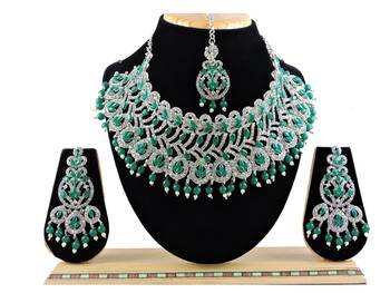 Green designer function wear ad necklace set 1