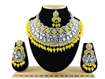 Yellow designer function wear ad necklace set 1