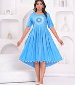 Hand block rayon dobby fabric shot  high-low dress