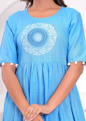 Hand block rayon dobby fabric shot  high-low dress 2