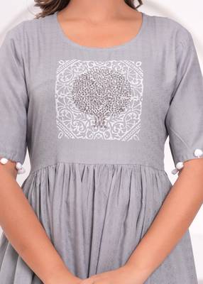 Hand block rayon dobby fabric shot  high-low dress 2