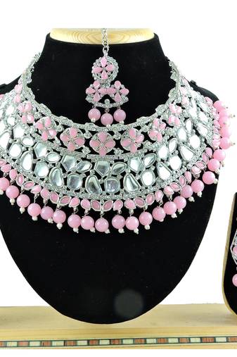 Pink designer function wear ad necklace set