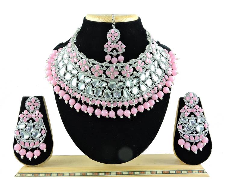 Pink designer function wear ad necklace set