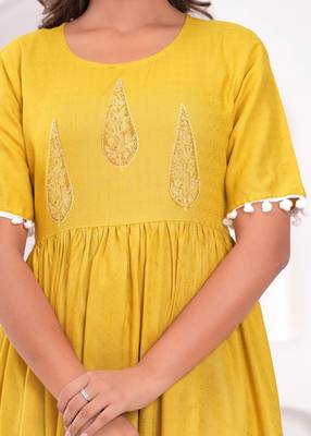 Hand block rayon dobby fabric shot  high-low dress 2