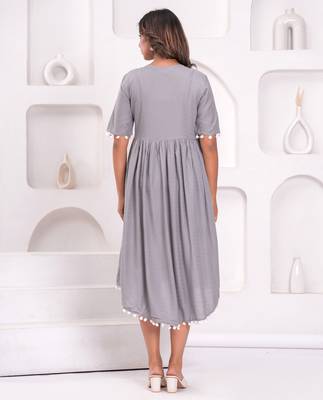 Hand block rayon dobby fabric shot  high-low dress 3