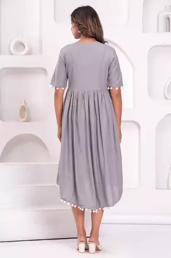 Hand block rayon dobby fabric shot  high-low dress