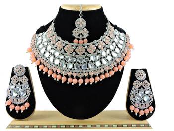 Orange designer function wear ad necklace set 1