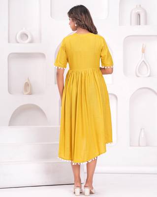 Hand block rayon dobby fabric shot  high-low dress 3