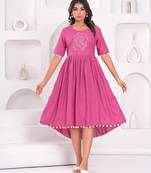 Hand block rayon dobby fabric shot  high-low dress