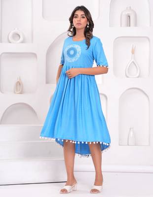 Hand block rayon dobby fabric shot  high-low dress 5