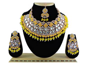Yellow designer function wear ad necklace set 1