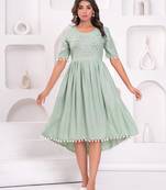 Hand block rayon dobby fabric shot  high-low dress