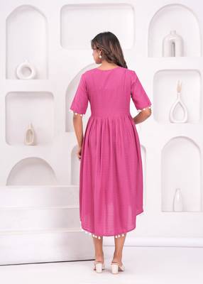 Hand block rayon dobby fabric shot  high-low dress 3