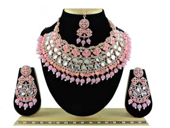 Pink designer function wear ad necklace set 1